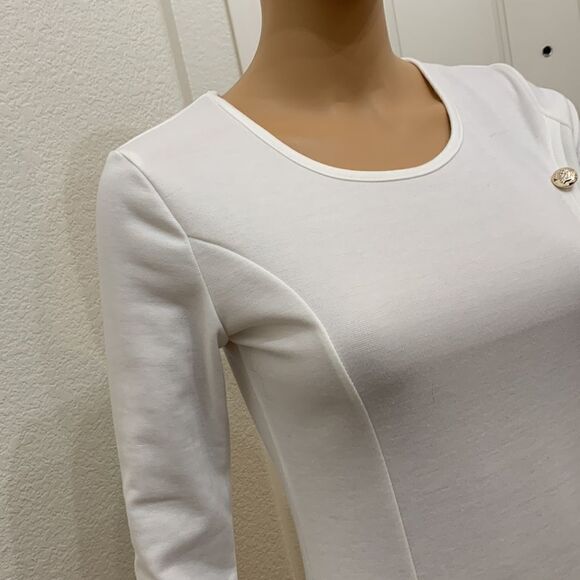 Zhuorankaili White Scoop Neck Mini Long Sleeve Side Sean’s Dress Silver Buttons - Picture 4 of 12